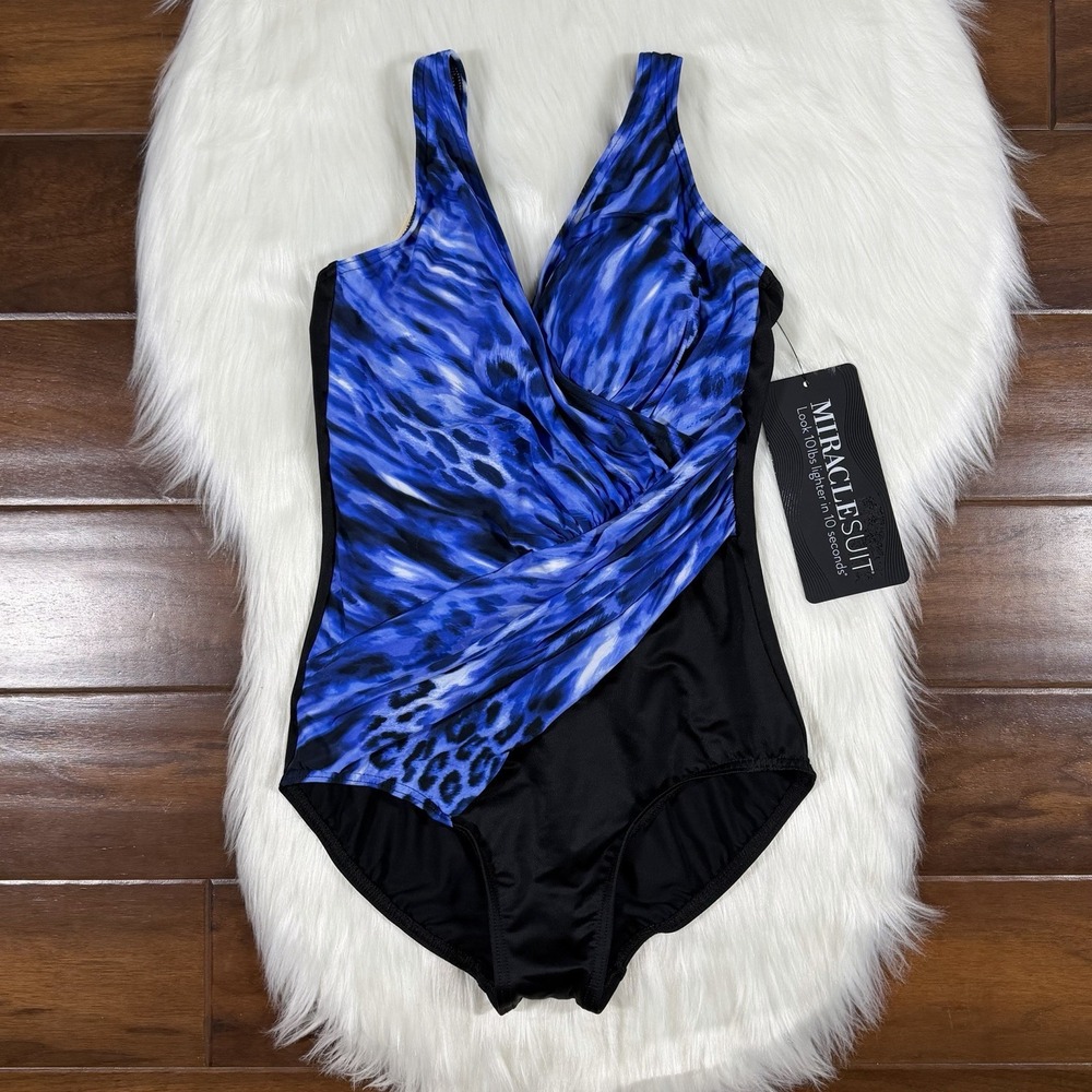 Miraclesuit Women's‎ Size 10 Black Blue Lynx Lazuli Oceanus One Piece Swimsuit